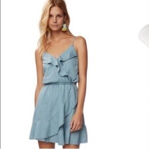 Express Ruffled Feminine Sweetheart Neckl Faux Wrap Flowy Chambray Beach Dress